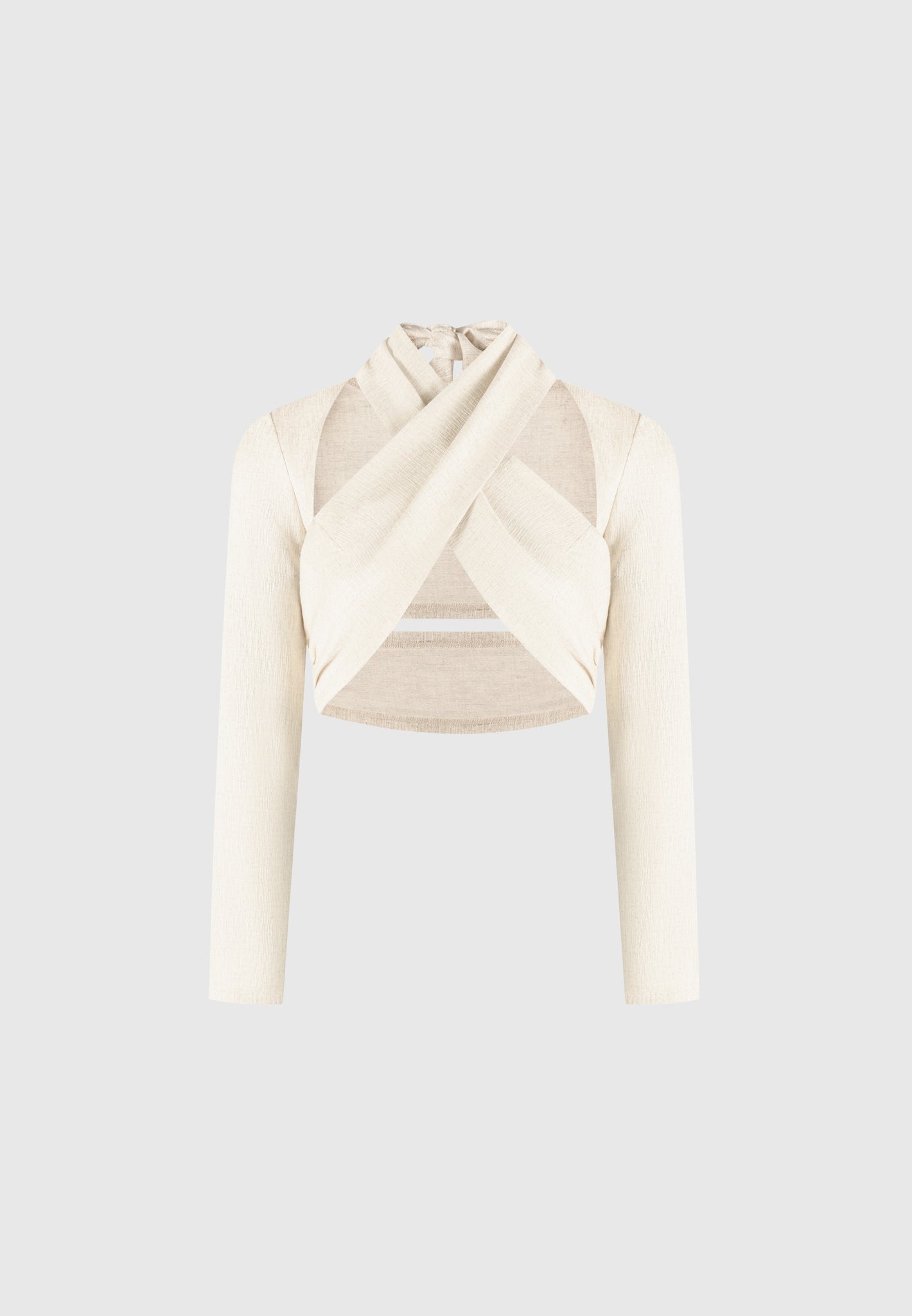 Linen Bolero Top with Crossover Neckline & Sleeve Overlay | Wendy