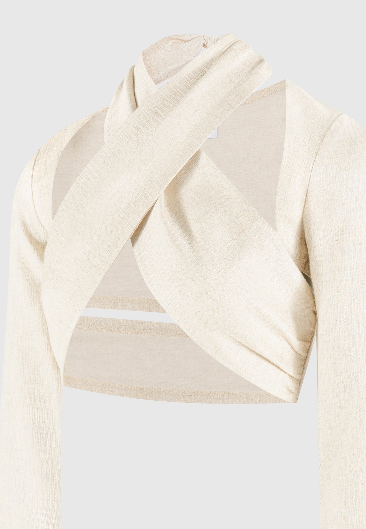Linen Bolero Top with Crossover Neckline & Sleeve Overlay | Wendy
