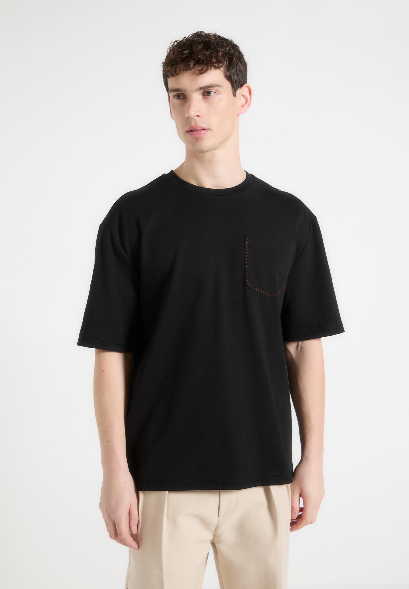 Men's Whipstitch Pocket T-Shirt - Relaxed Fit Cotton | Black