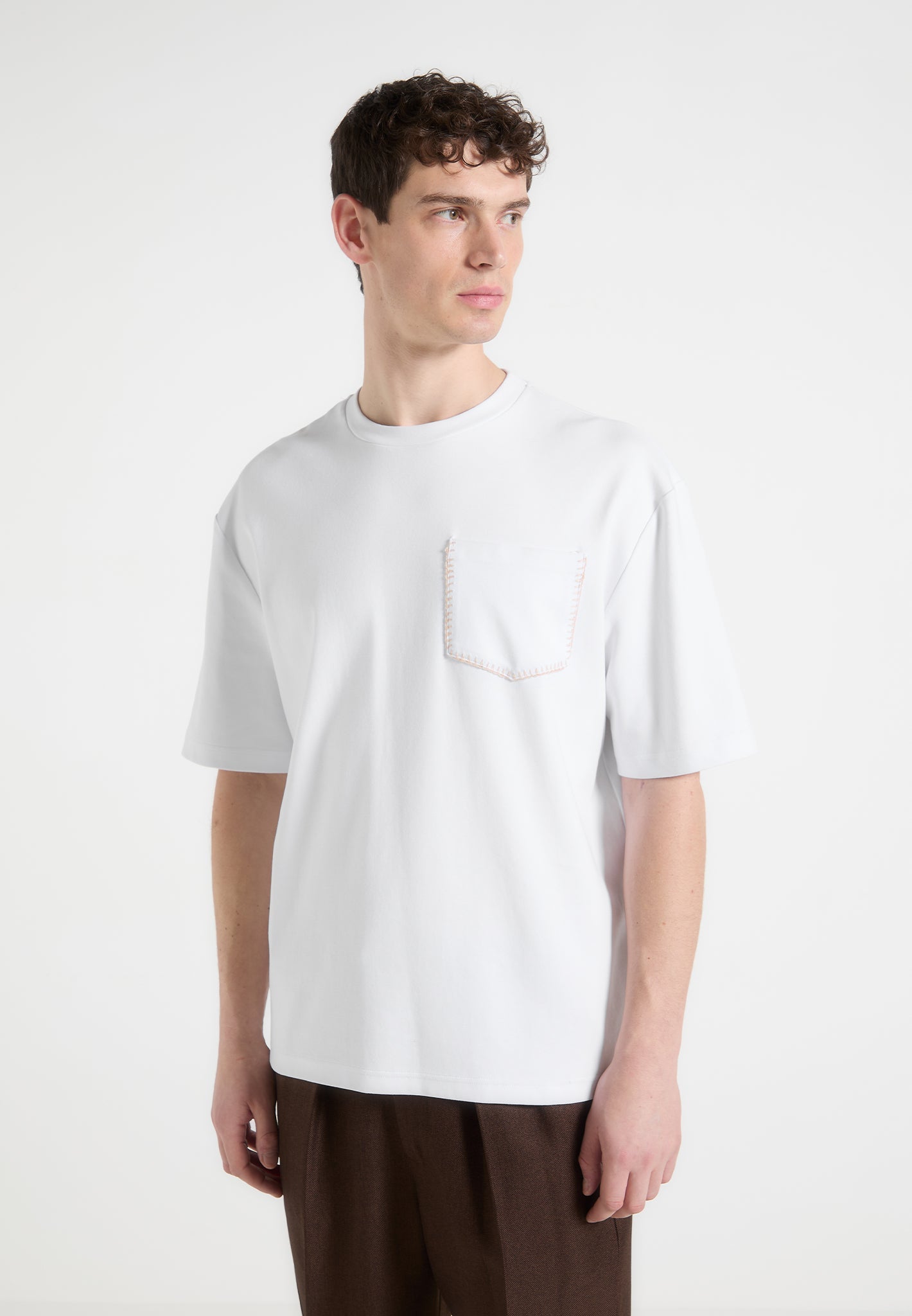 Men's Whipstitch Pocket T-Shirt - Relaxed Fit Cotton | White