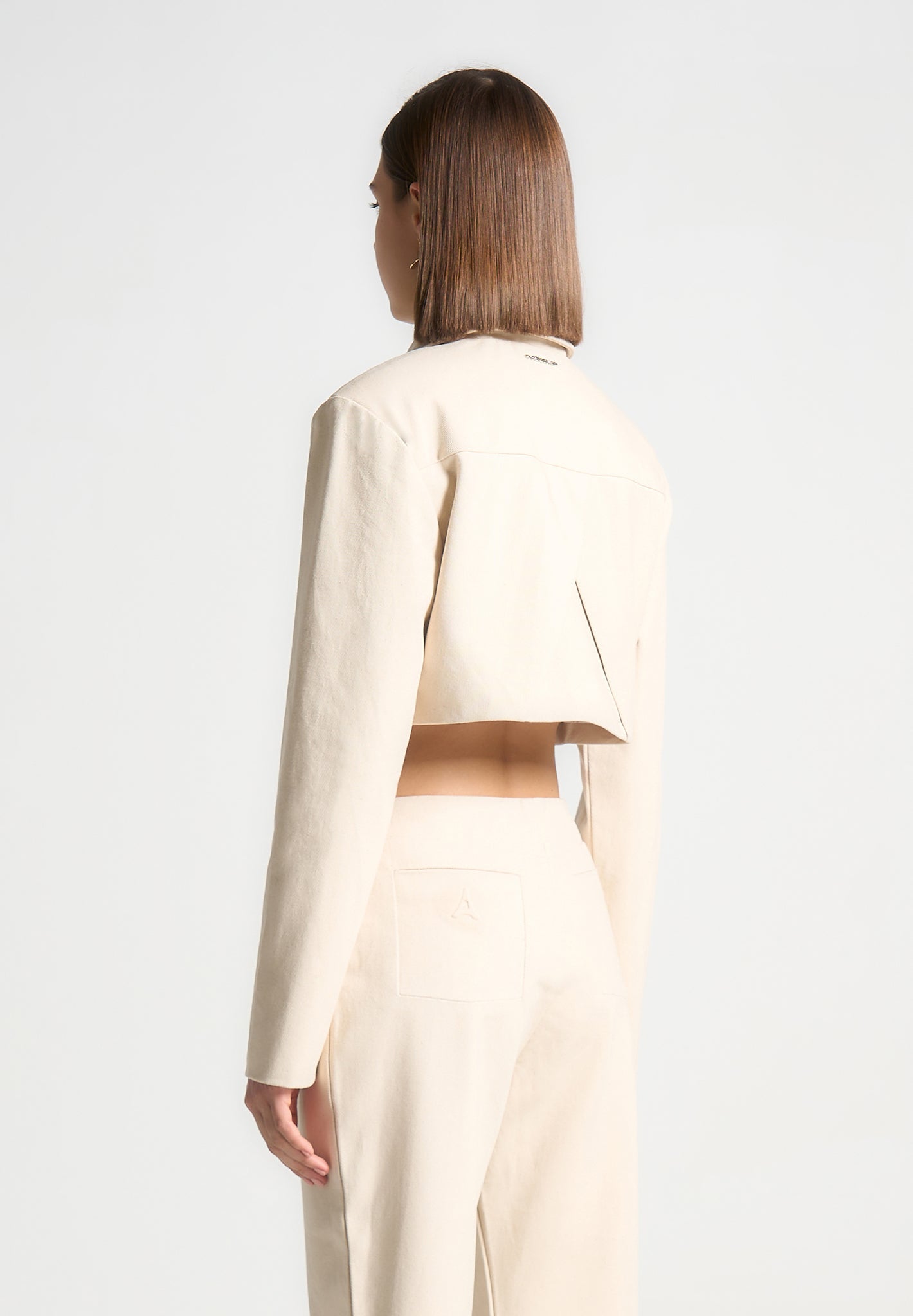 Speckled Denim Cropped Jacket with Shoulder Pads | Manière De Voir