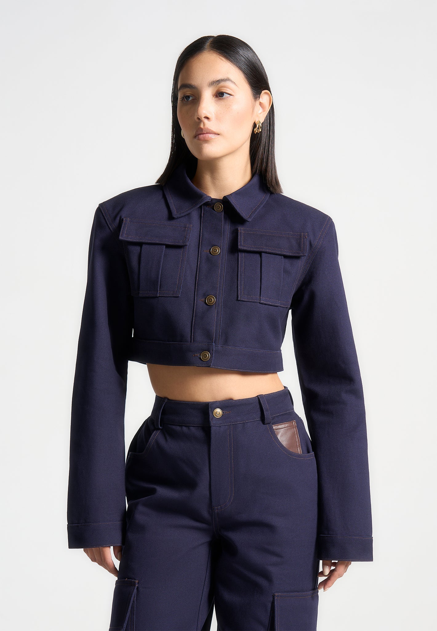 Indigo Cotton Drill Jacket with Shoulder Pads & Contrast Stitching | Manière De Voir