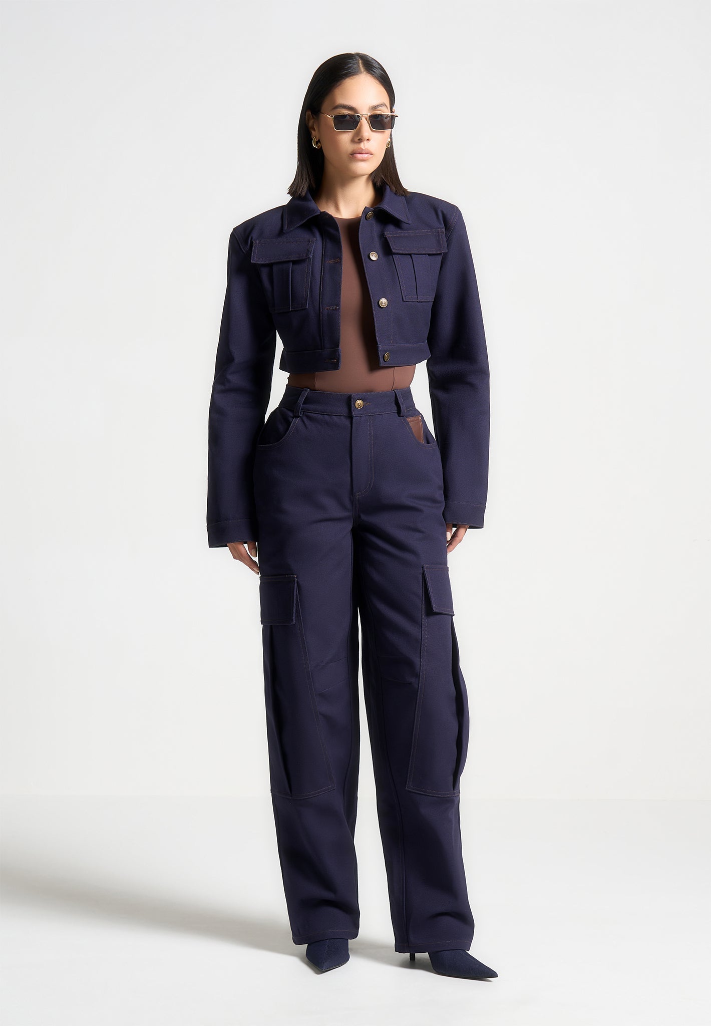 Indigo Cotton Drill Jacket with Shoulder Pads & Contrast Stitching | Manière De Voir