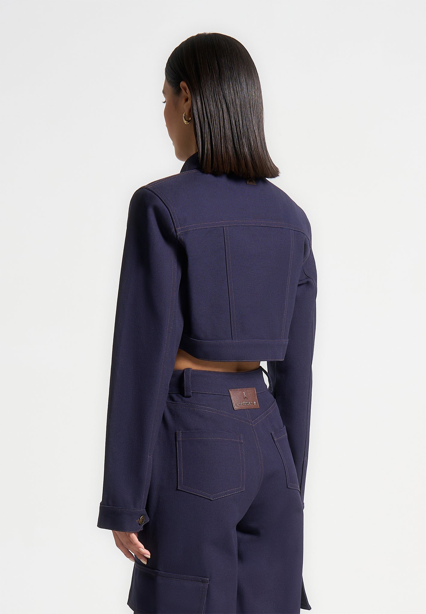 Indigo Cotton Drill Jacket with Shoulder Pads & Contrast Stitching | Manière De Voir