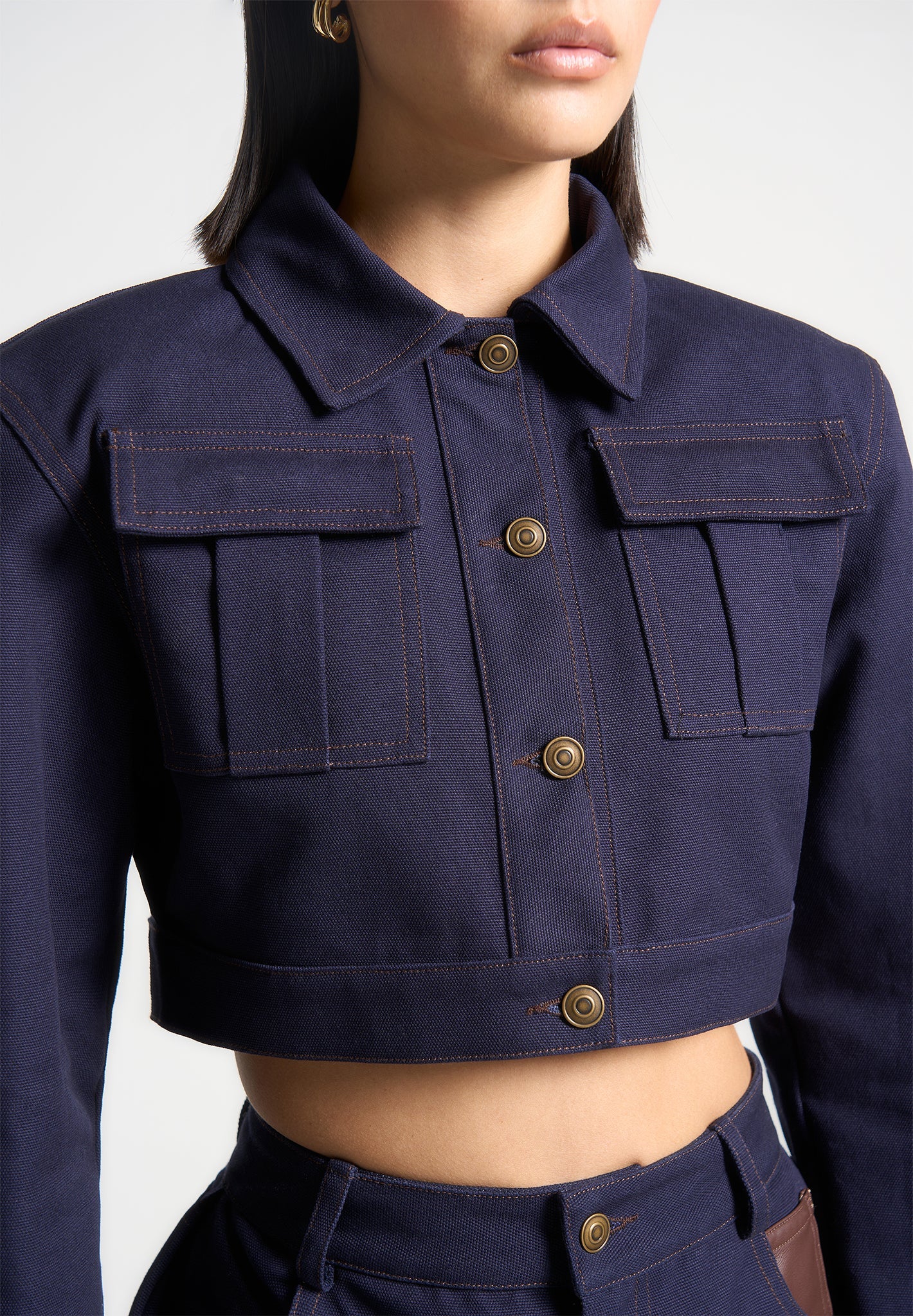 Indigo Cotton Drill Jacket with Shoulder Pads & Contrast Stitching | Manière De Voir