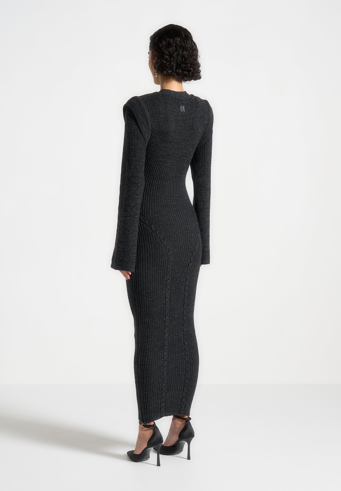 Wide Shoulder Knitted Midaxi Dress - Long Sleeve & Figure Flattering