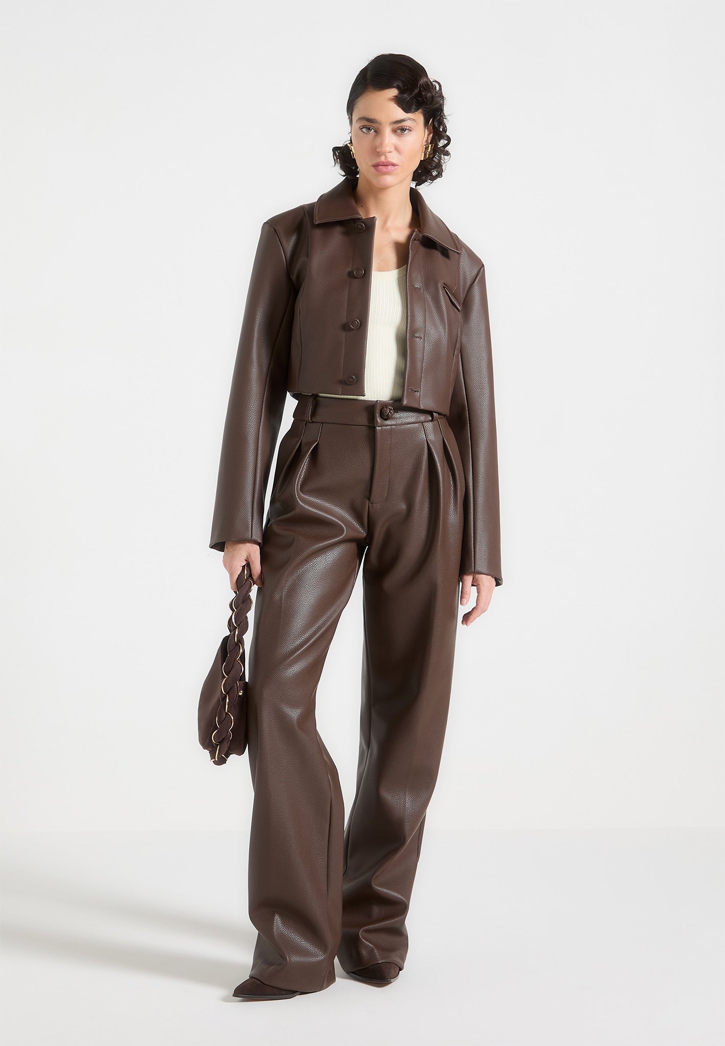 Vegan Leather Cropped Jacket with Contoured Detailing | Manière De Voir