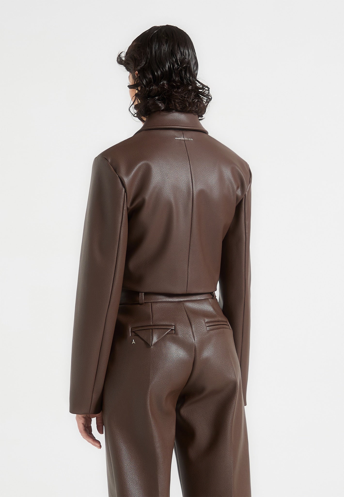 Vegan Leather Cropped Jacket with Contoured Detailing | Manière De Voir