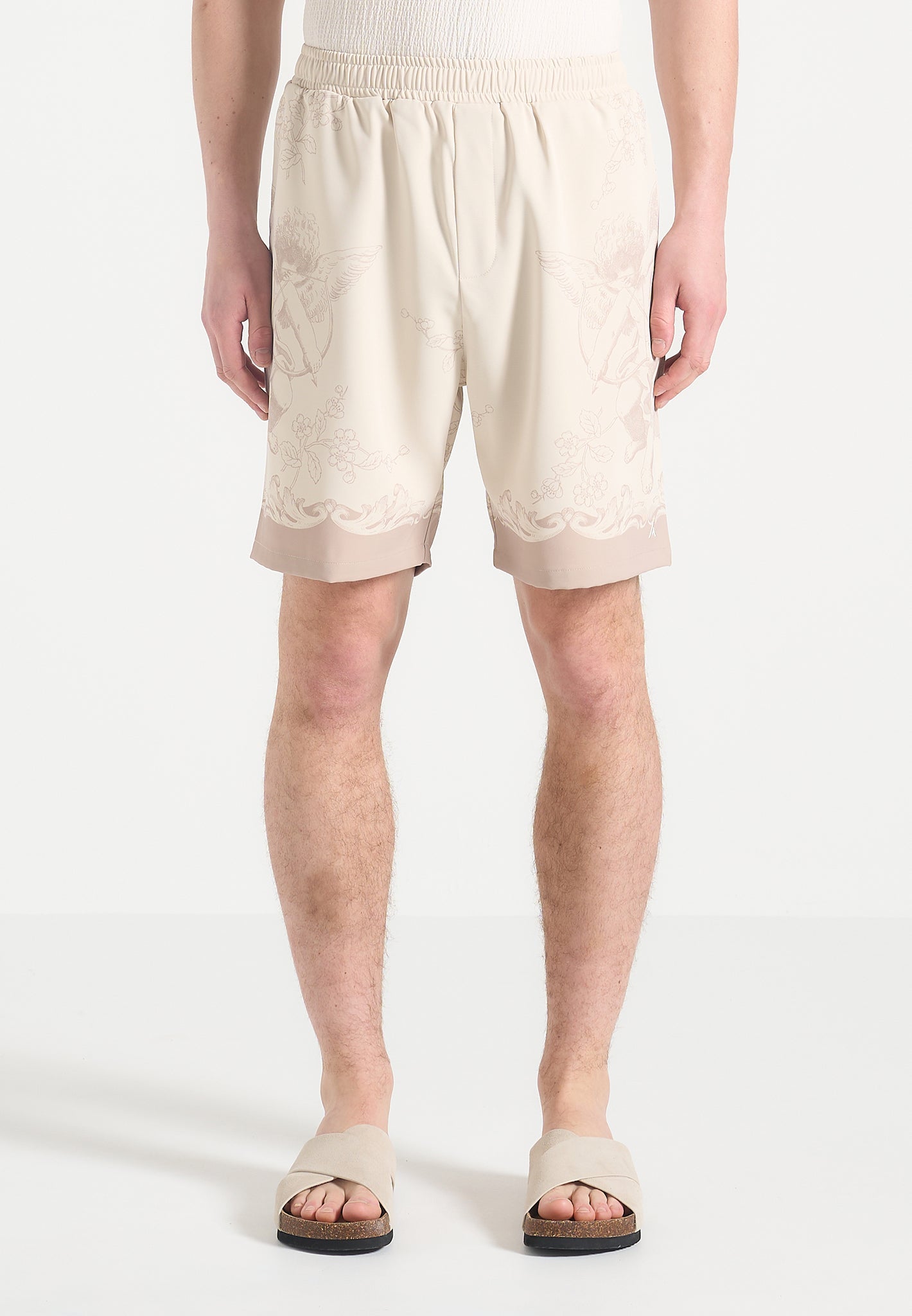 Baroque Shorts with Cherub Illustrations & Elastic Waist | Manière De Voir