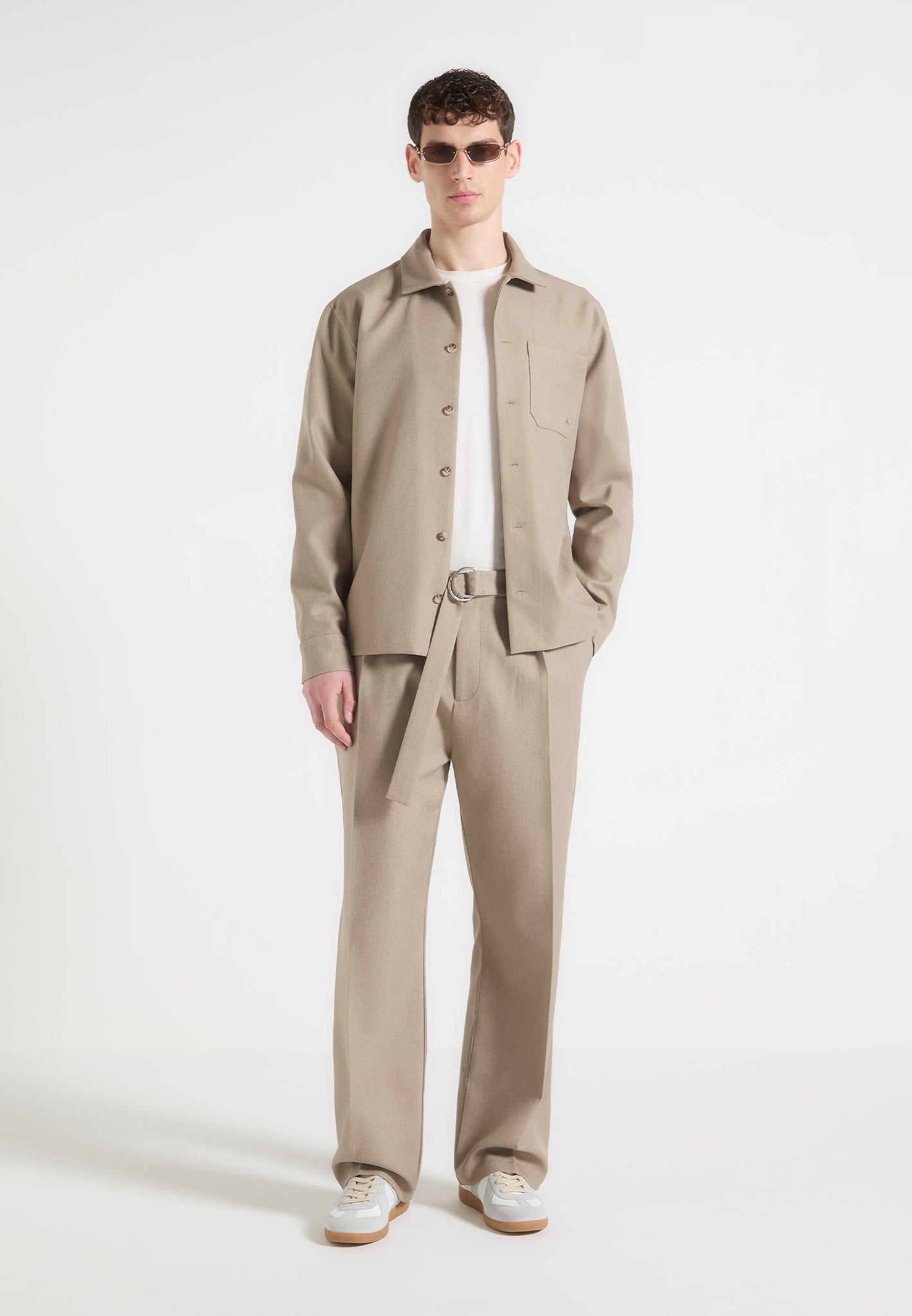 Tailored Overshirt for Men - Beige with Classic Collar | Yann
