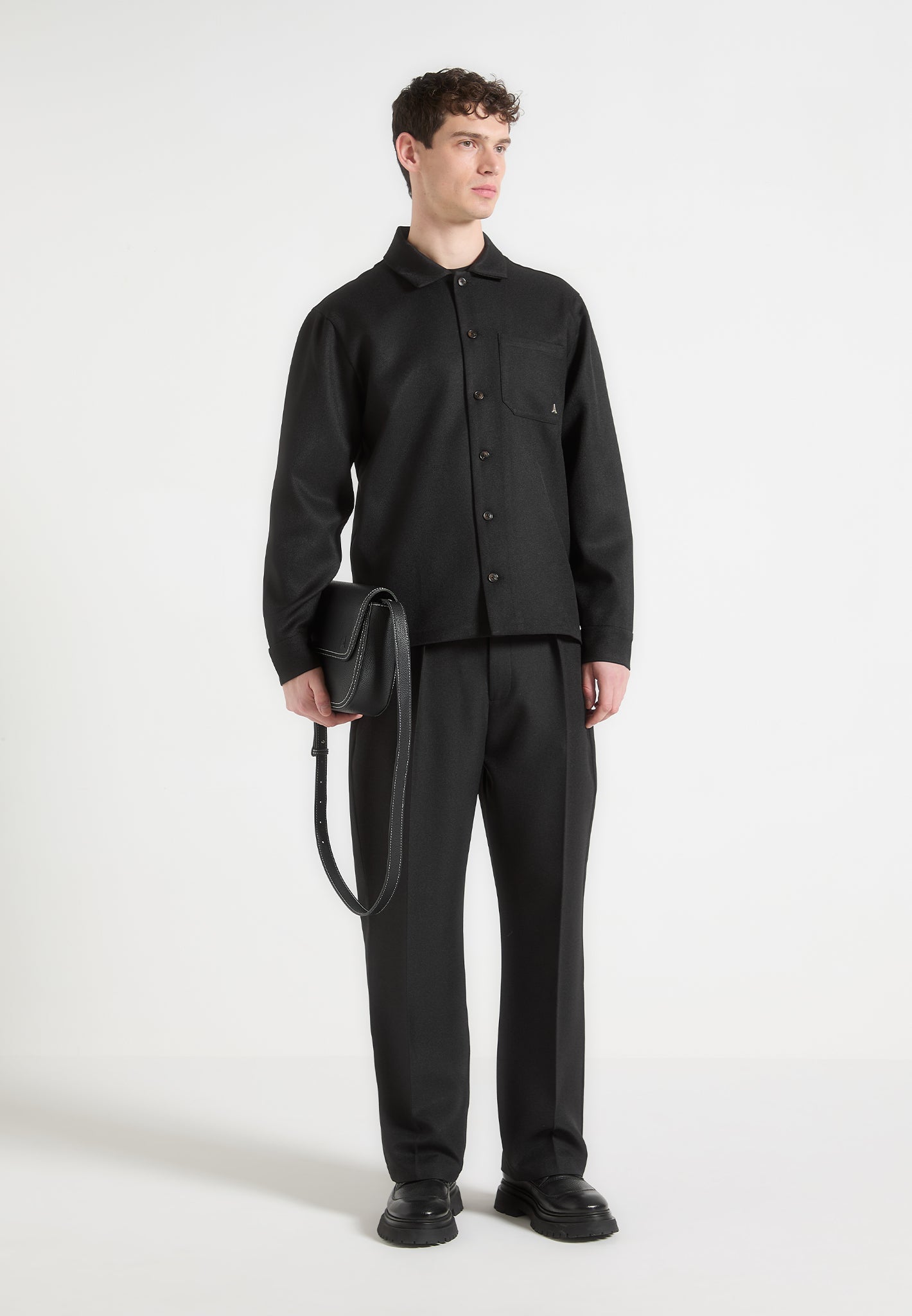 Tailored Overshirt for Men - Black | Structured Casual Shirt with Classic Collar