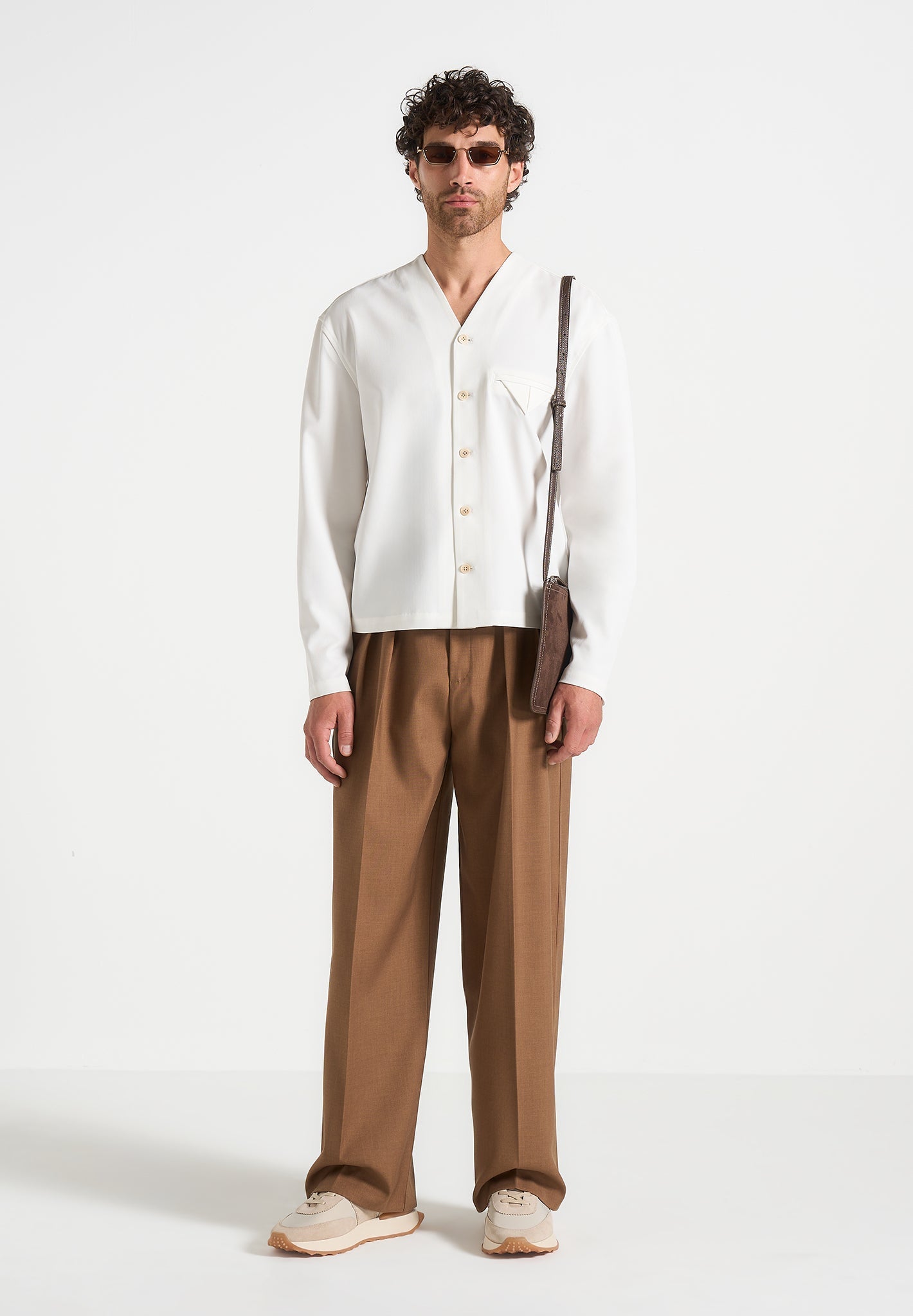 Oversized V-Neck Long Sleeve Shirt with Welt Pocket | Zac
