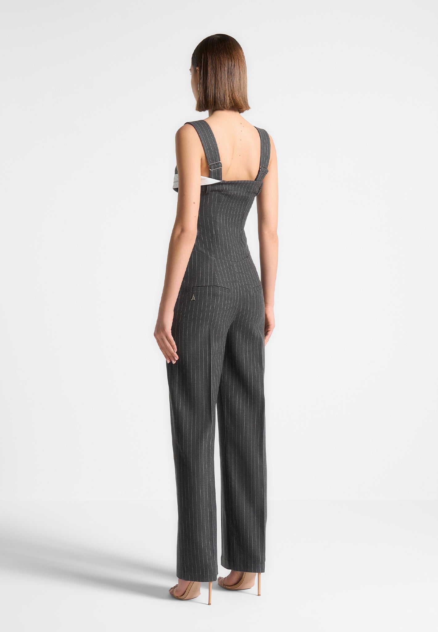 Tailored Pinstripe Jumpsuit with Detachable Straps | Camille Grey
