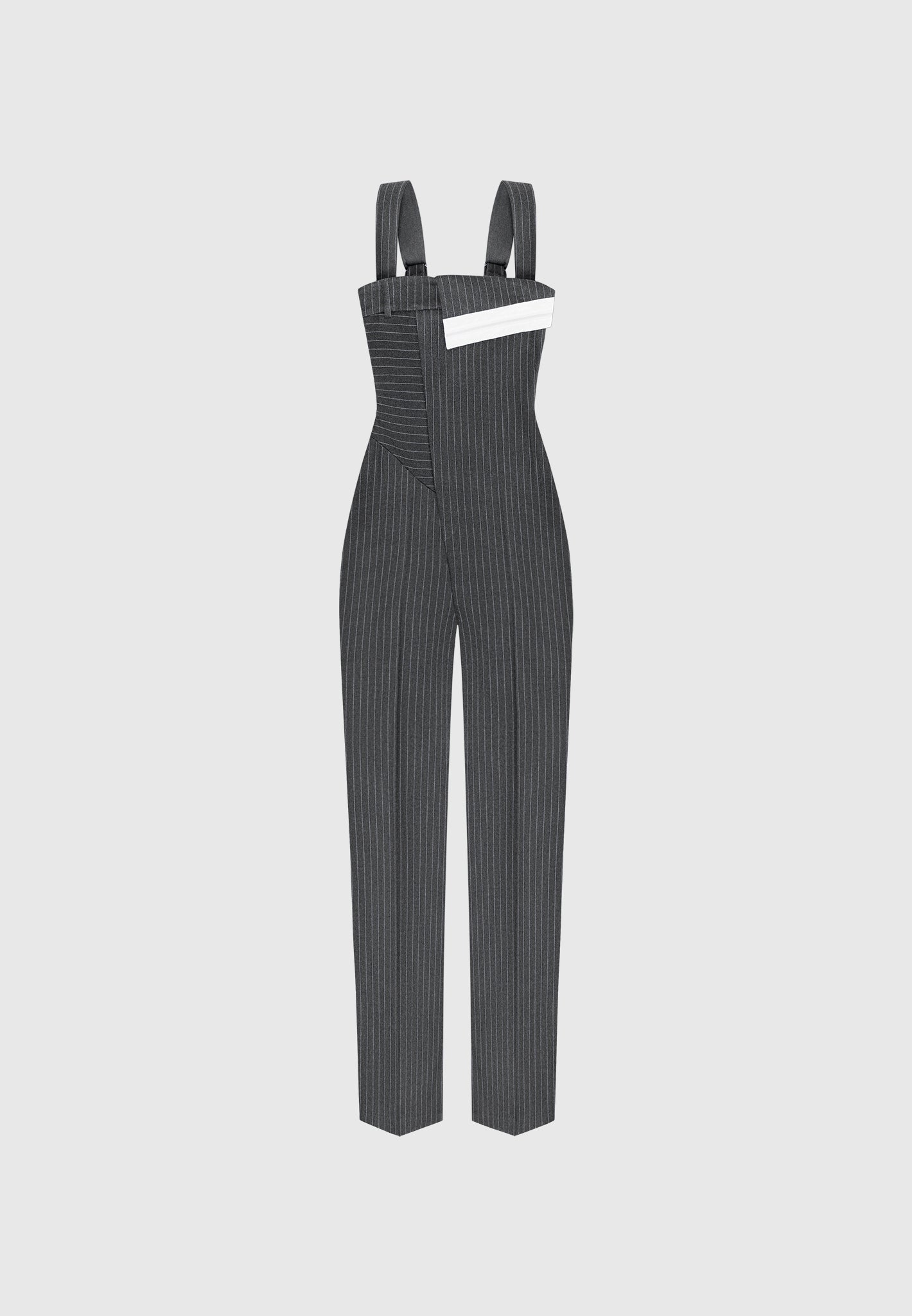 Tailored Pinstripe Jumpsuit with Detachable Straps | Camille Grey