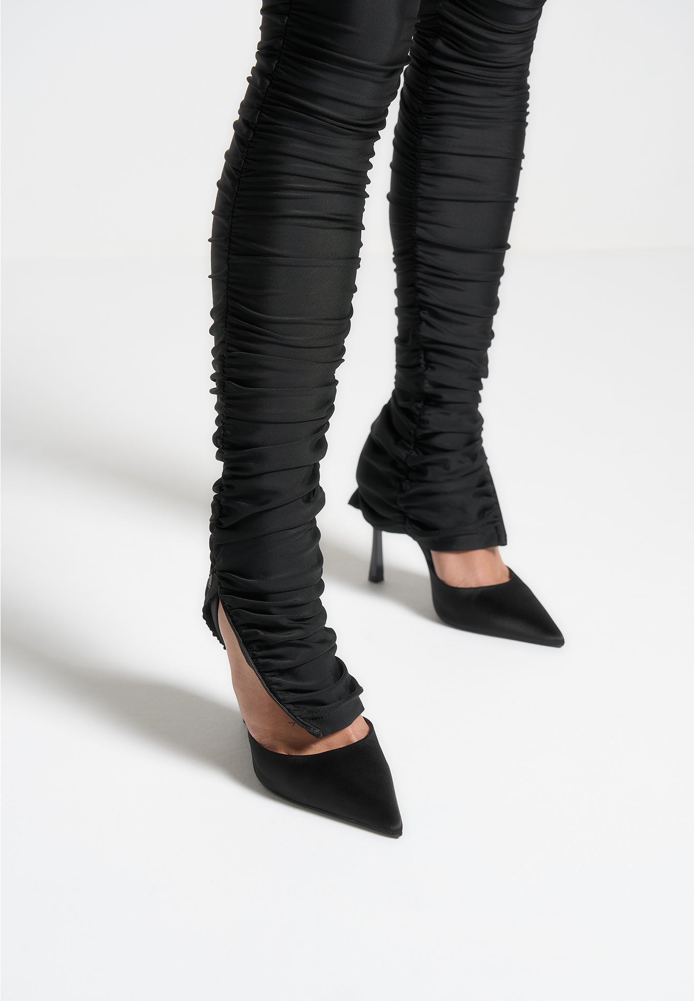 Ruched Cap Sleeve Jumpsuit with Cinch Waist | Black